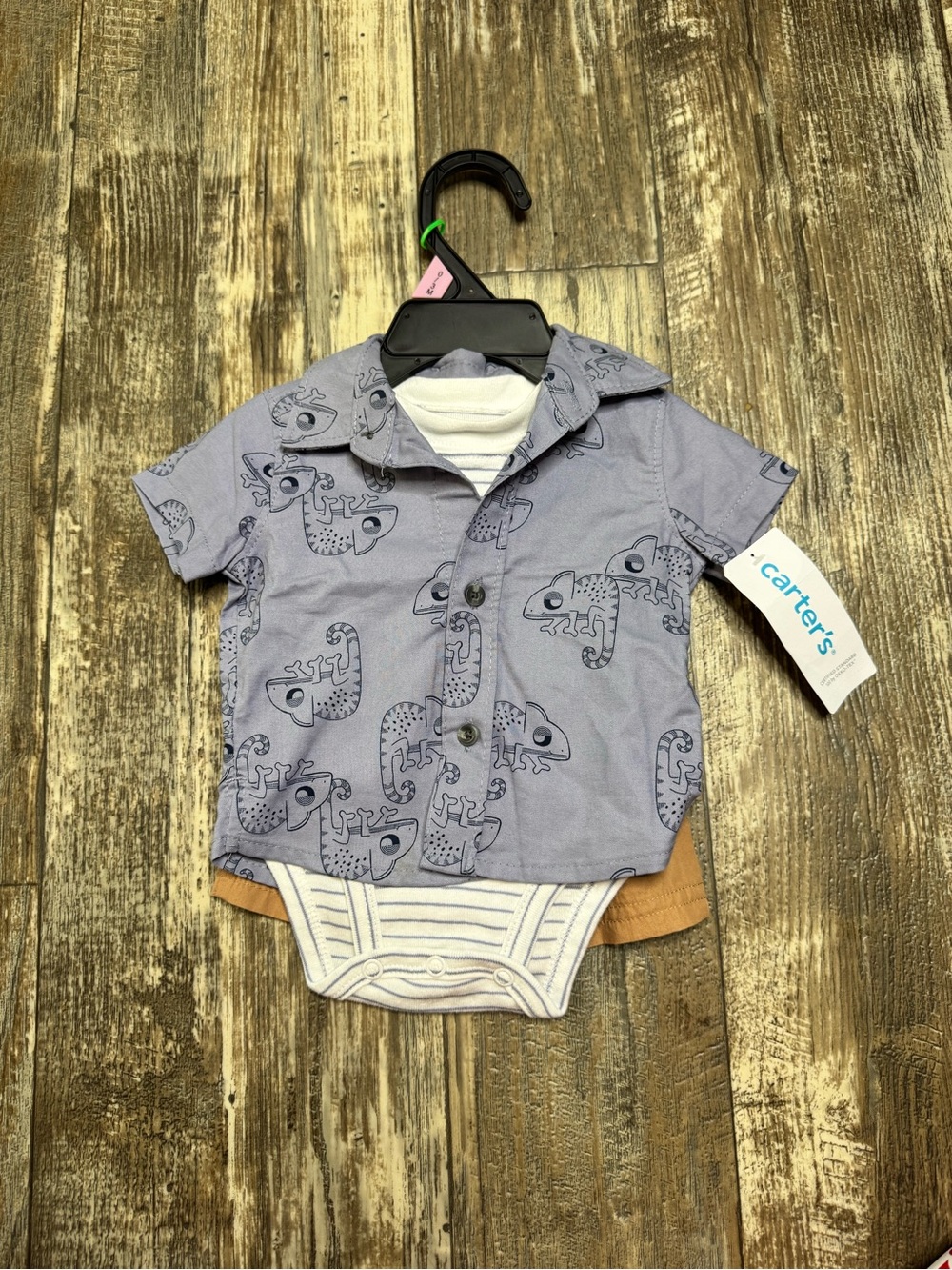 Carter's Light Blue Button-Up Shirt with Attached Bodysuit and shorts